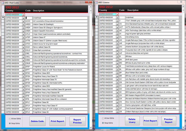 Liveries and Pool Codes Window